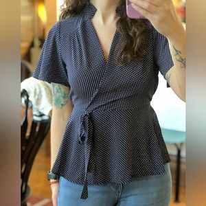 Polka dot faux wrap top